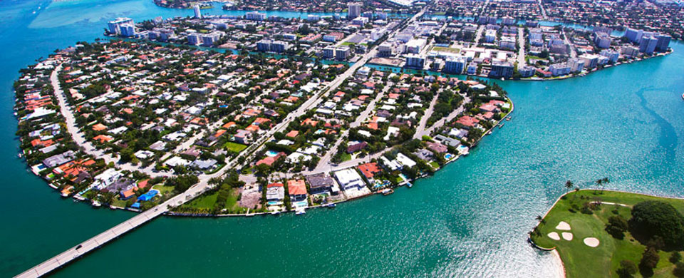 Aerial view of Bay Harbor Islands Miami - Stretch Space assisted stretching neighborhood