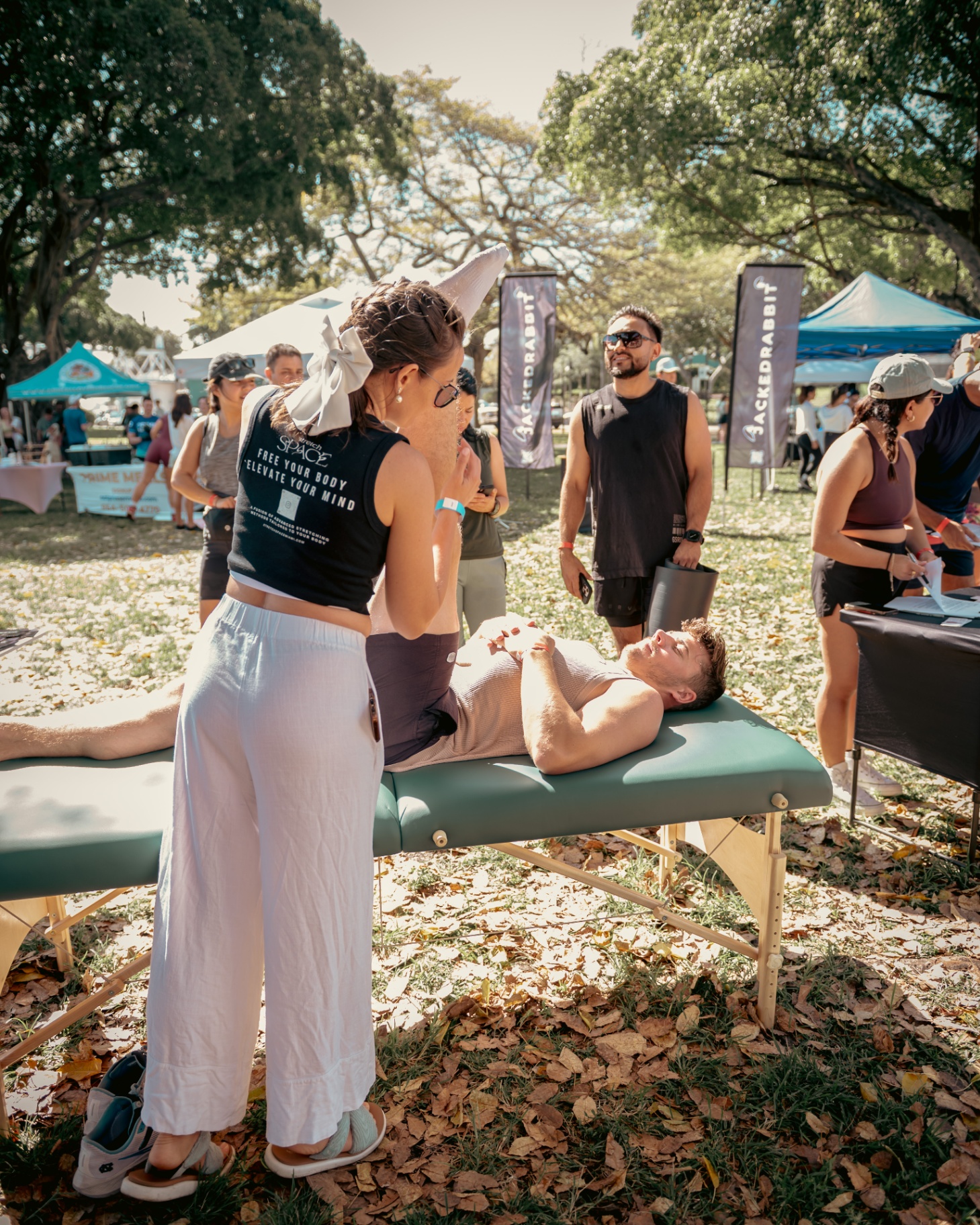 Stretch Space Miami flexibility session at PupsNChill event